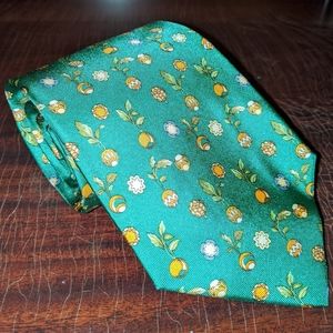 Ferragamo Silk Tie Green w/ Root Vegetable Print
